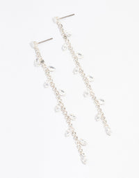 Silver Diamante Leaf Cup Chain Drop Earrings - link has visual effect only