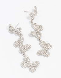 Rhodium Triple Butterfly Diamante Drop Earrings - link has visual effect only