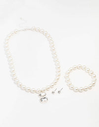 Silver Pearl & Diamante Matching Jewellery Set - link has visual effect only