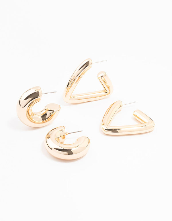 Gold Mixed Shape Hoop Earrings 2-Pack