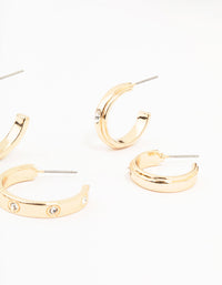 Gold Plated Simple Diamante Hoop Earrings 3-Pack - link has visual effect only