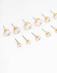 Classic Gold Round Cubic Zirconia Earrings 6-Pack - link has visual effect only