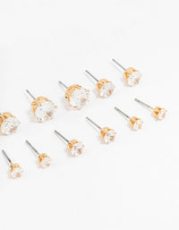 Classic Gold Round Cubic Zirconia Earrings 6-Pack - link has visual effect only