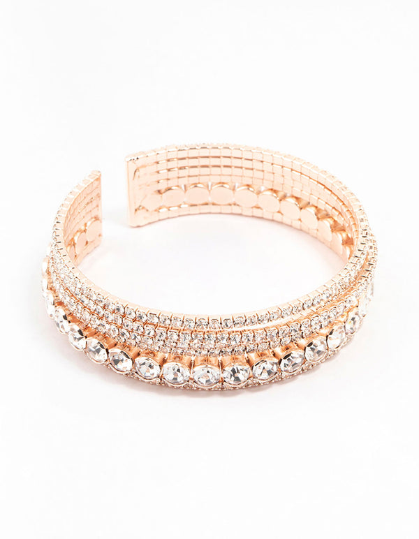 Rose Gold Diamante Multirow Bracelet