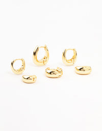 Gold Plated Graduating Taper Hoop Earrings 3-Pack - link has visual effect only