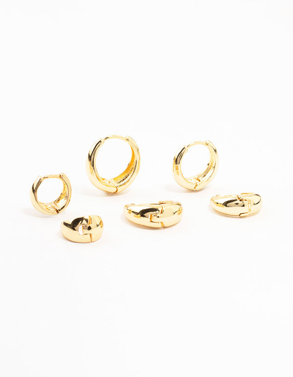 Classic Gold Plated Chunky Hoop Earrings 3-Pack