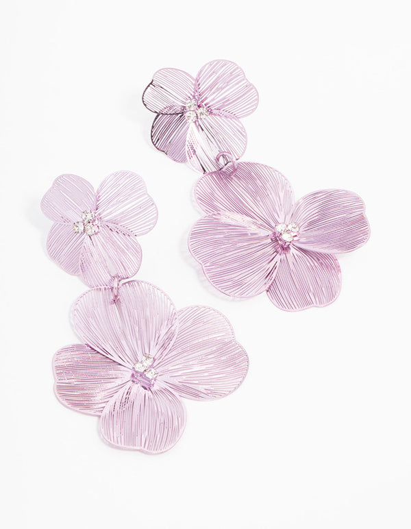 Rose Gold  Purple Coated Lazercut Flower Drop Earrings