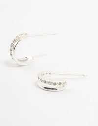 Sterling Silver Cubic Zirconia Double Hoop Earrings - link has visual effect only