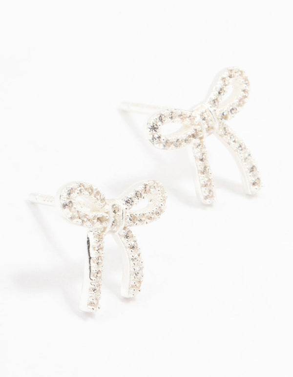 Sterling Silver Cubic Zirconia Bow Stud Earrings