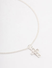 Sterling Silver Cubic Zirconia Cross Pendant Bracelet - link has visual effect only