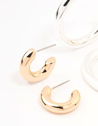 Mixed Metals Mixed Size Puff Hoop Earrings 3-Pack - link has visual effect only