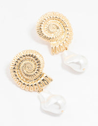 Gold Plated Shell And Pearls Drop Earrings - link has visual effect only