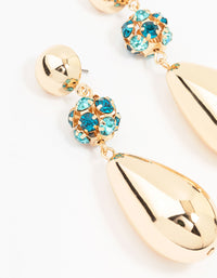 Gold Teardrop Diamante Ball Drop Earrings - link has visual effect only