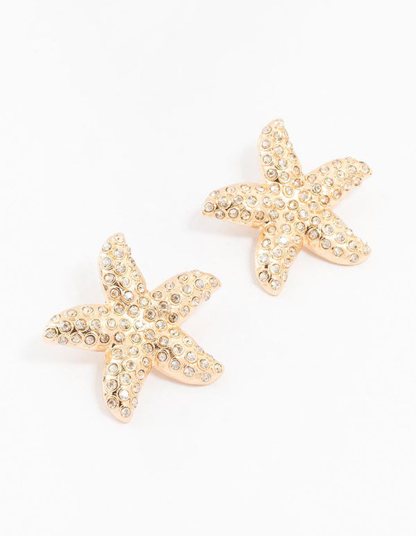 Large Diamante Starfish Stud Earrings