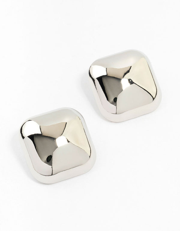 Large Silver Square Stud Earrings