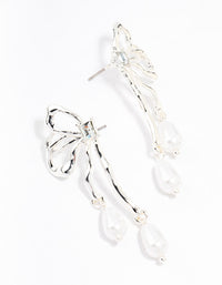 Silver Diamante Bow & Pearl Drop Earrings - link has visual effect only