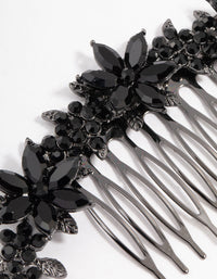 Black Coated Simple Diamante Flower Hair Comb - link has visual effect only