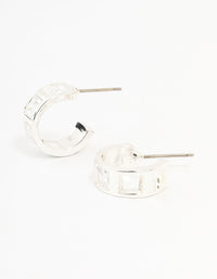 Silver Cubic Zirconia Square Chunky Hoop Earrings - link has visual effect only