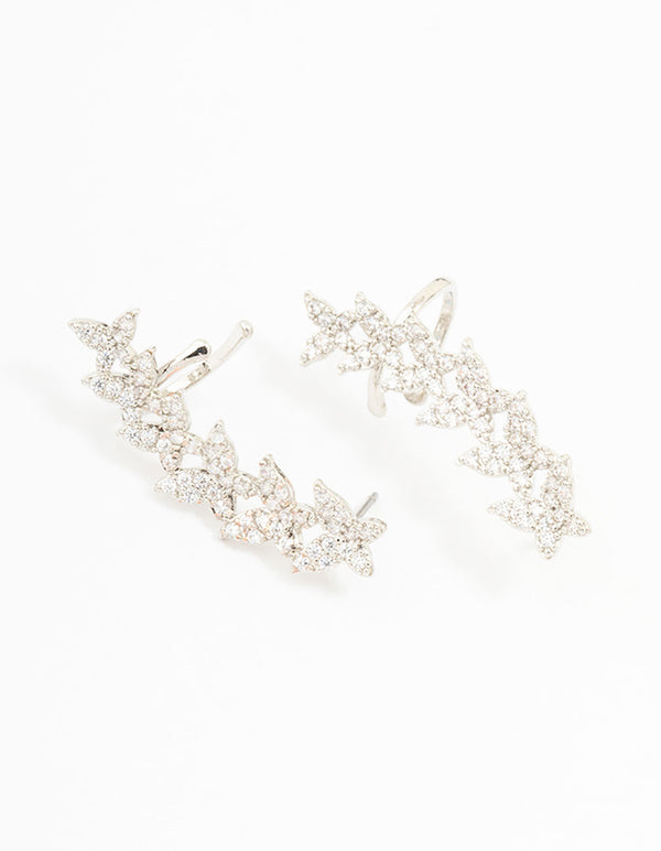 Silver Cubic Zirconia Butterfly Cuff Earrings