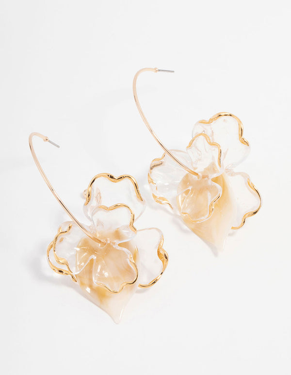 Gold Marble Petal Leaf Drop Earrings