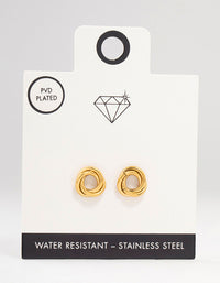 Gold Plated Stainless Steel Knotted Doughnut Stud Earrings - link has visual effect only