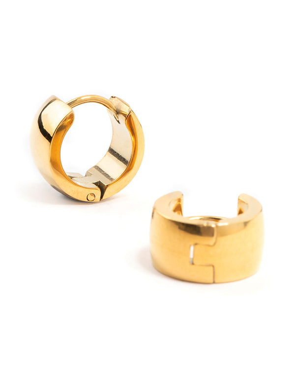 Waterproof Gold Plated Stainless Steel Wide Round Huggie Earrings