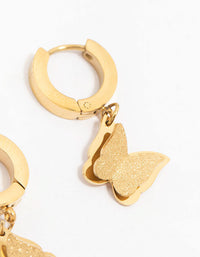 Waterproof Gold Plated Stainless Steel Butterfly Drop Huggie Earrings - link has visual effect only