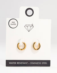 Gold Plated Stainless Steel Square Cut Diamante Huggie Earrings - link has visual effect only