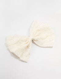 Small Cream Ruffle Fabric Bow Clip - link has visual effect only