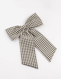 Black & White Gingham Fabric Medium Bow Clip - link has visual effect only