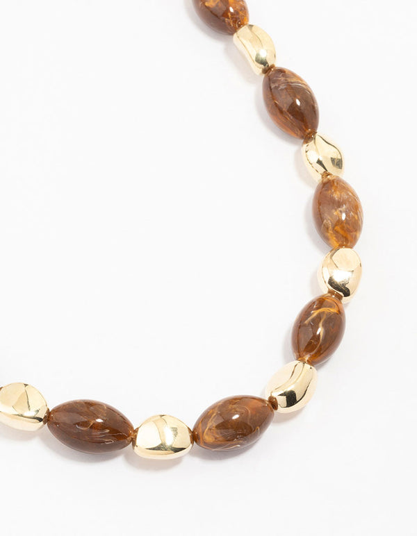 Brown Pearl & Gold Beaded Necklace