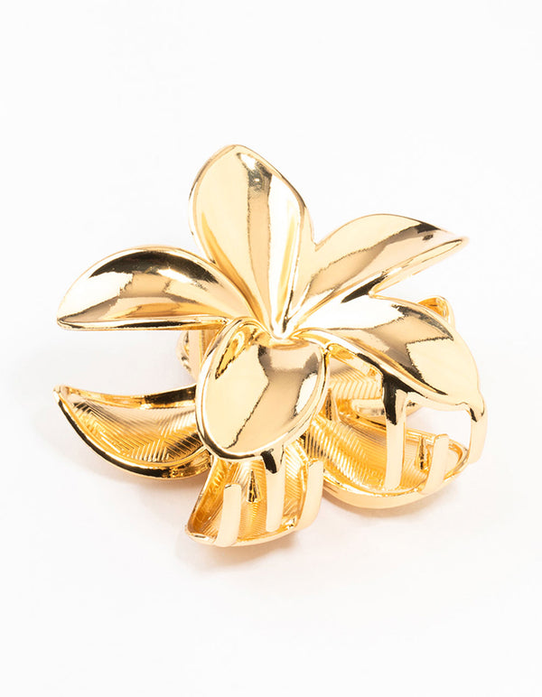 Gold Metal Hibiscus Flower Claw Clip