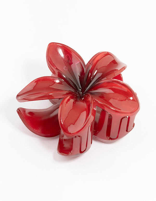 Plastic Burgundy Hibiscus Flower Claw Clip