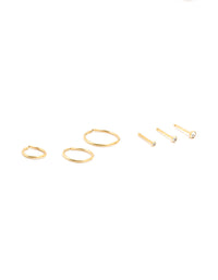 Gold Plated Titanium Ring & Cubic Zirconia Stud Nose Piercings 6-Pack - link has visual effect only