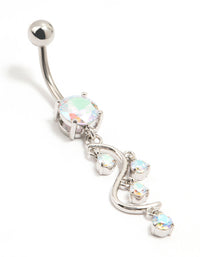 Surgical Steel S-Shaped Cubic Zirconia Drops Belly Bar - link has visual effect only