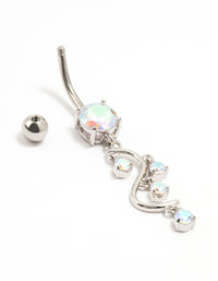 Surgical Steel S-Shaped Cubic Zirconia Drops Belly Bar - link has visual effect only