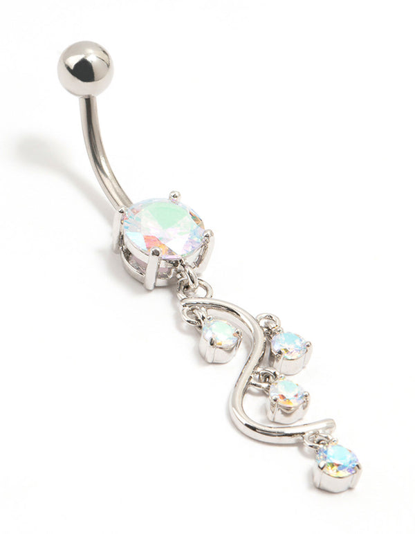 Surgical Steel S-Shaped Cubic Zirconia Drops Belly Bar