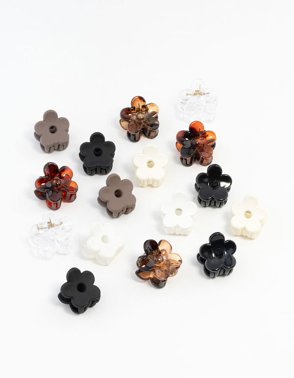 Mini Neutral & Black Flower Hair Clips 16-Pack