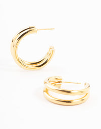 Waterproof Gold Plated Stainless Steel Two Layered Hoop Earrings - link has visual effect only