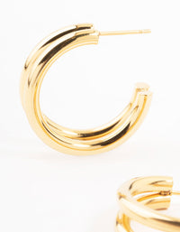 Waterproof Gold Plated Stainless Steel Two Layered Hoop Earrings - link has visual effect only