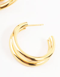 Waterproof Gold Plated Stainless Steel Two Layered Hoop Earrings - link has visual effect only