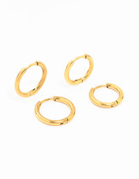 Waterproof Gold Plated Waterproof Stainless Steel Small Hoop Earrings 2-Pack - link has visual effect only