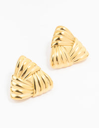 Waterproof Gold Plated Stainless Steel Ribbed Triangle Stud Earrings - link has visual effect only