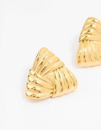 Waterproof Gold Plated Stainless Steel Ribbed Triangle Stud Earrings - link has visual effect only