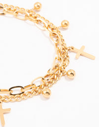 Waterproof Gold Plated Stainless Steel Cross Charm Bracelet - link has visual effect only