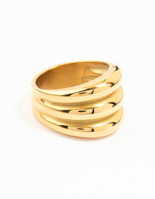 Waterproof Gold Plated Stainless Steel Stacked Cocktail Ring