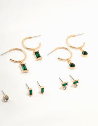 Gold Emerald Stone Earrings 8-Pack - link has visual effect only