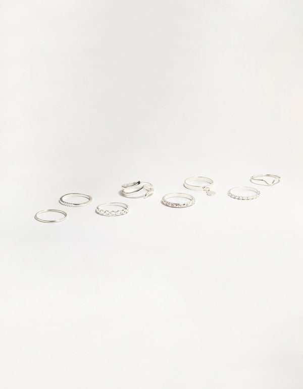 Silver Swirl Mixed Stacking Rings 8-Pack