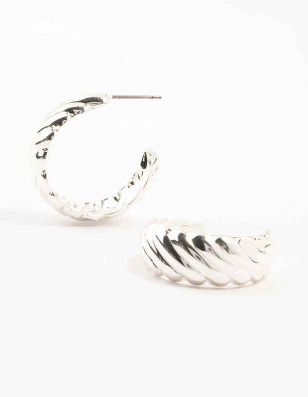 Silver Teardrop Croissant Hoop Earrings