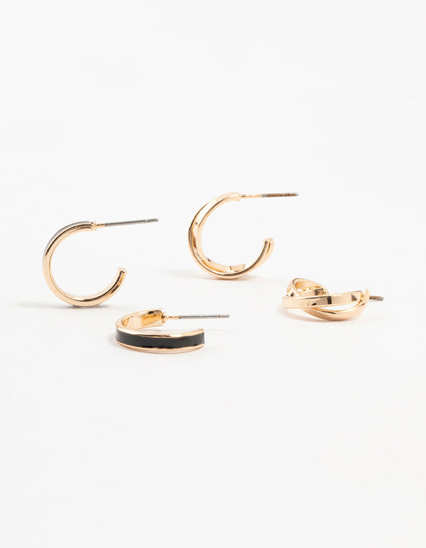 Gold & Black Cross Over Hoop Earrings 2-Pack